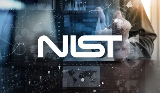 Nist logo with a background of data and technology.